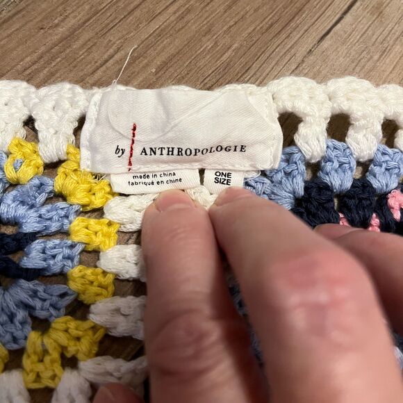 Anthropologie Saachi Crocket Colorblock Granny Square Poncho OS EUC - Picture 6 of 10